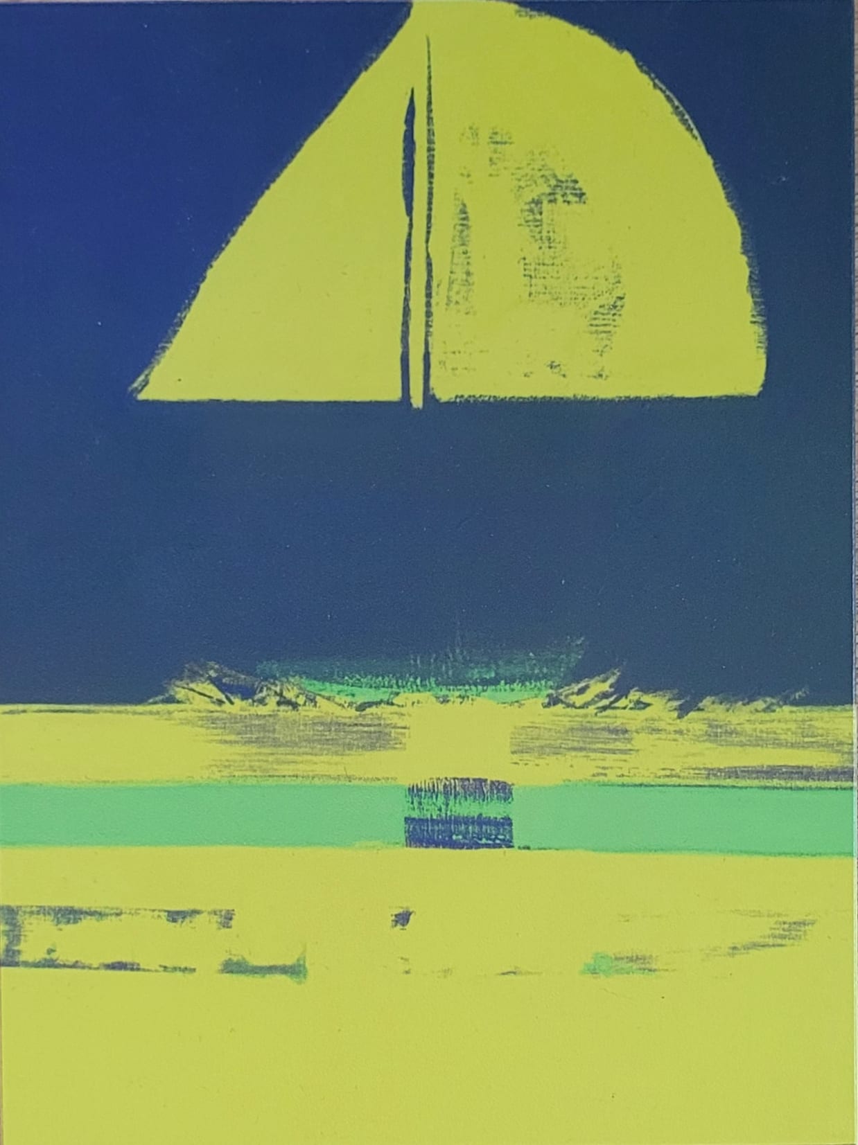 "Flotilla" Wood Edition, yellow-blue 15 x 20 x 2cm  (5,9 x7,9 x 0,8 inch)
